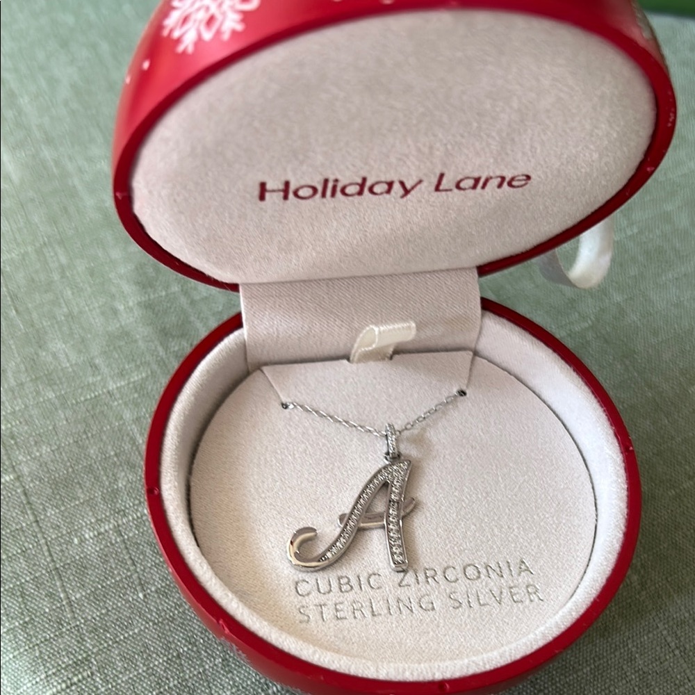 Silver Rhinestone Initial Necklace Holiday Lane
